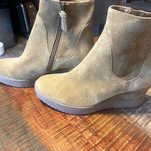 Aqua Tan Suede Wedge Ankle Boots
